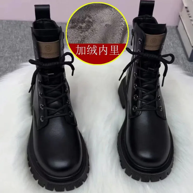 Nuovo Singolo Aggiungi Pile Suola Spessa Cerniera Lace-Up Nero Classico Corto Da Donna Autunno/Inverno Doc Martens Boots