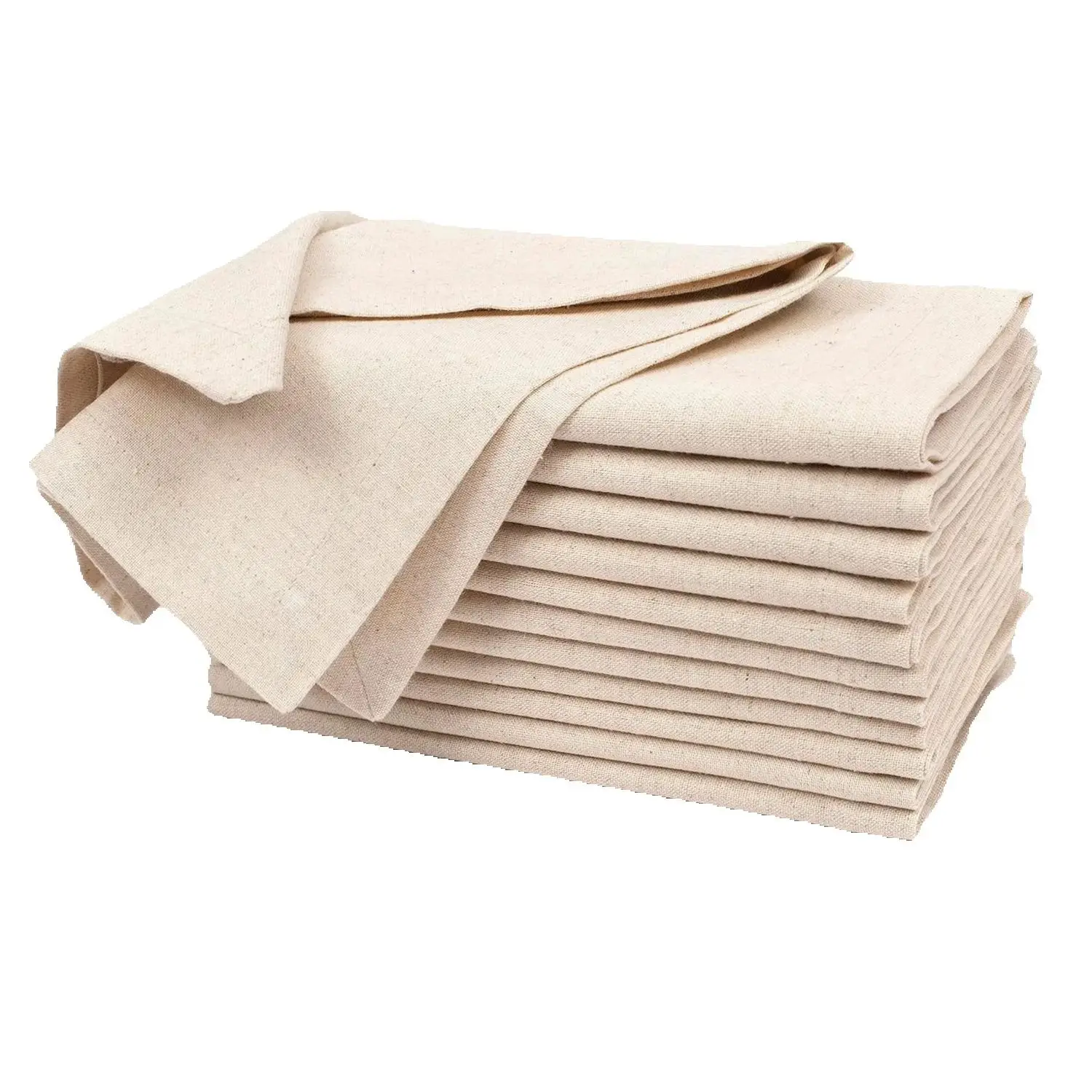 Linen Flax Cotton Dinner Napkins - Set of 12 Natural Fabric Wedding Napkins with Mitered Corners