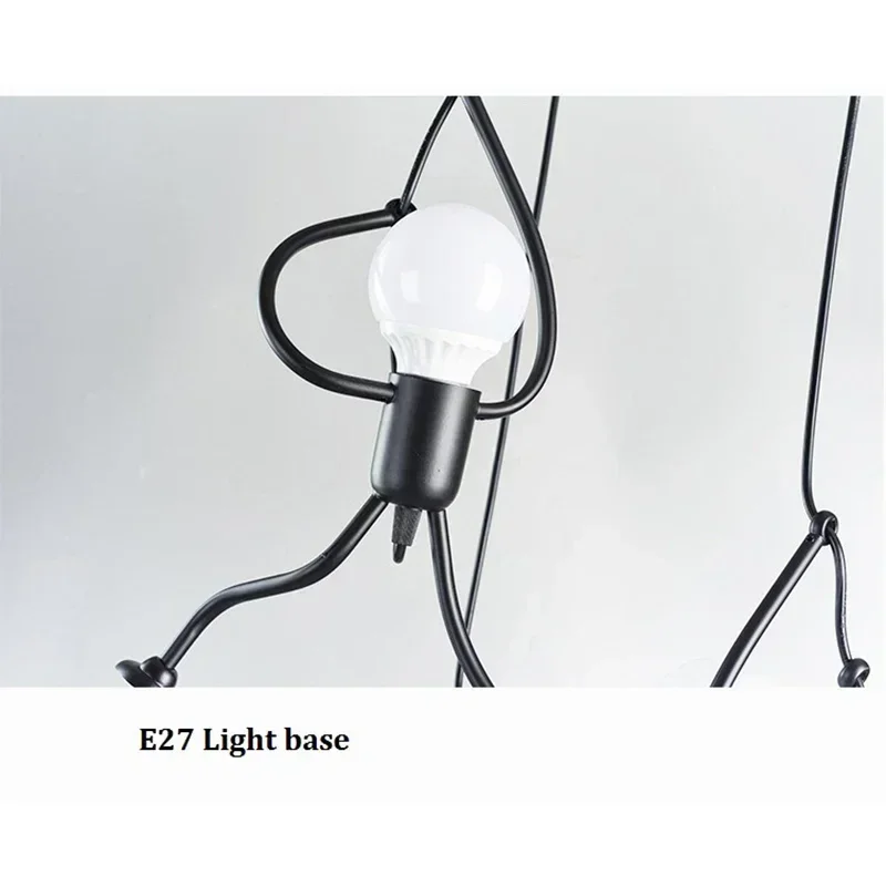 E27 Pendant Lights Vintage Iron Little Man Modern Arts Chandelier LED Ceiling Lamp Home Living Room Children Bedroom Decor Black
