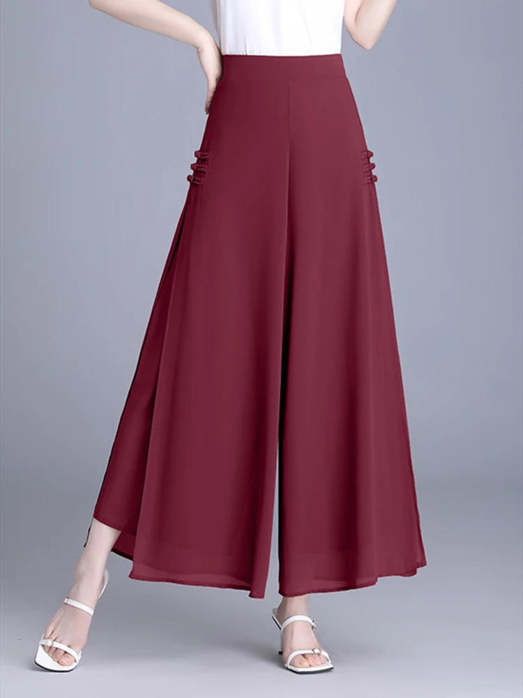 

Женские шифоновые брюки с широкими штанинами, летние винтажные брюки в Корейском стиле с высокой талией, повседневная одежда 2024