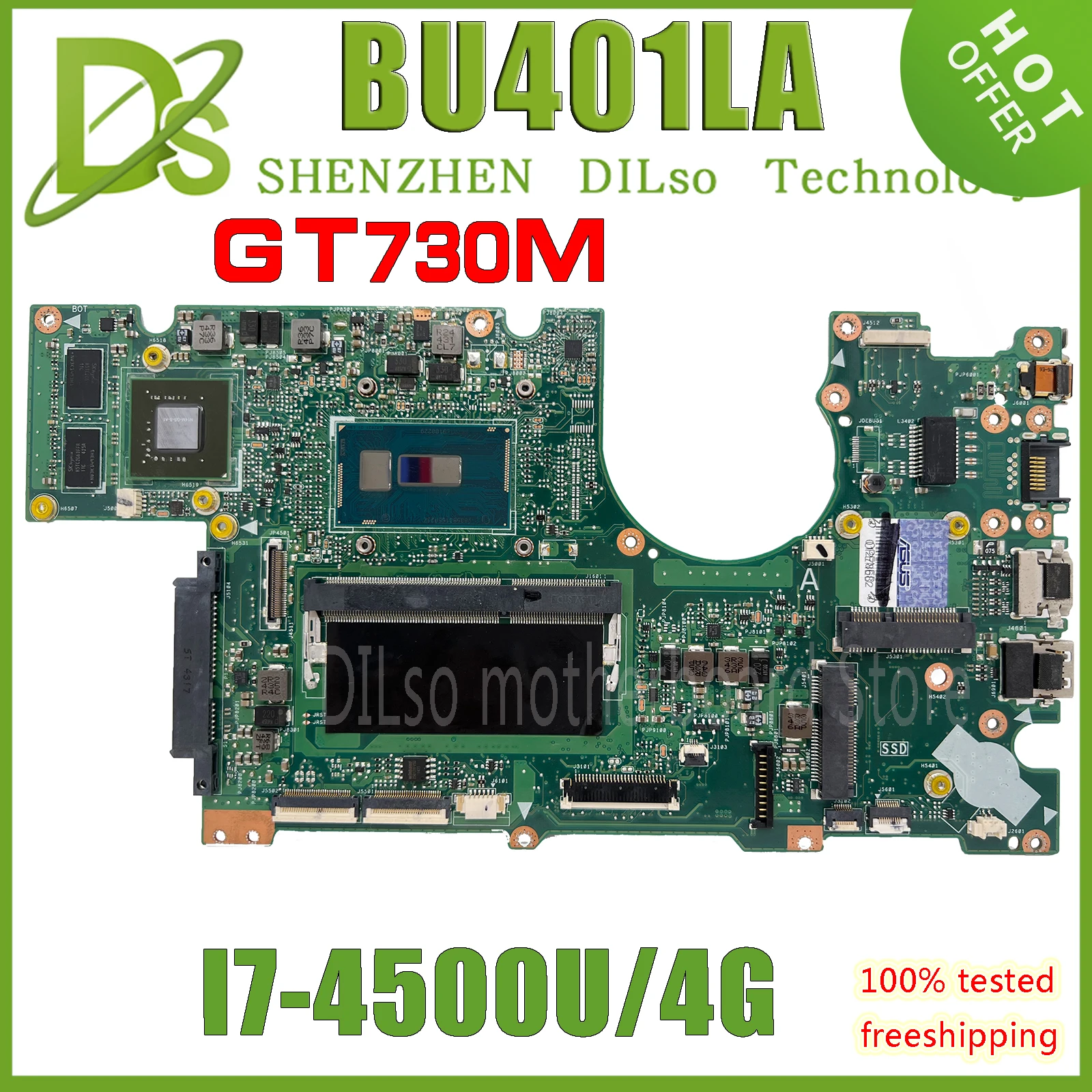 

KEFU BU401LA MAINboard For ASUS ASUSPRO Advanced BU401L BU401LG BU401LAV Laptop Motherboard with I7-4500U CPU 2GB-RAM 100% Test