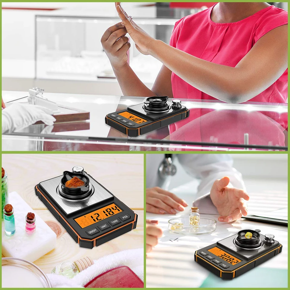 Digitale Taschenwaage mit 0,001 g Genauigkeit, 50 g Kalibriergewicht, Wägeschale und hintergrundbeleuchtetem LCD-Display_voghion.com