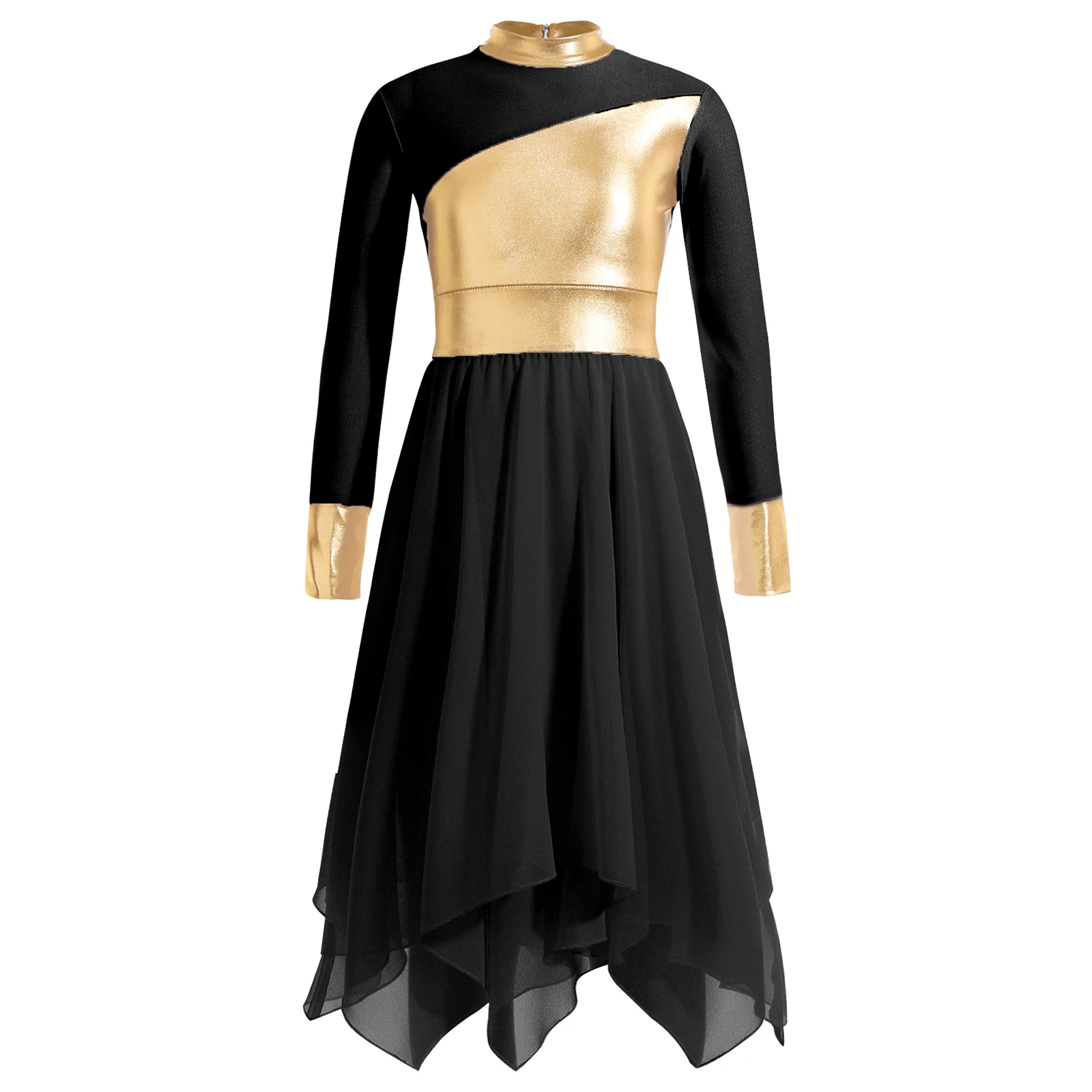 

6-16Y Girls Lyrical Dance Performance Dress Ballroom Classical Dancing Costume Long Sleeve Dresses Dancewear for Church Choir