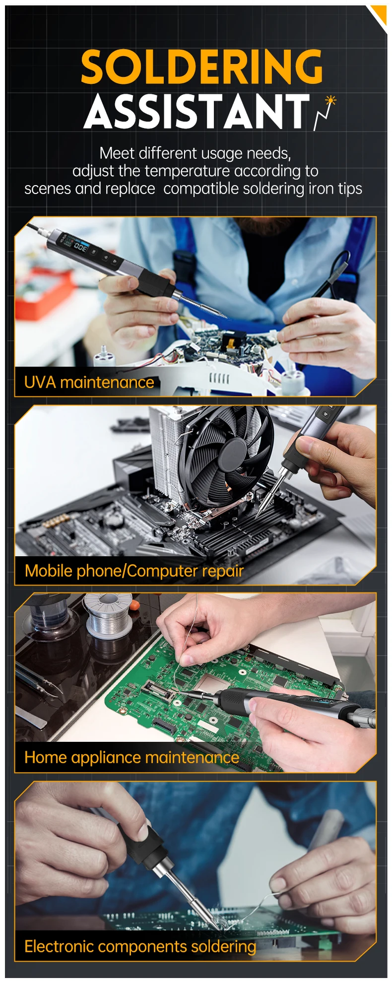 HS-02A HS-02B Intelligent Electric Soldering Iron 24V 100-450 ℃ Welding Material