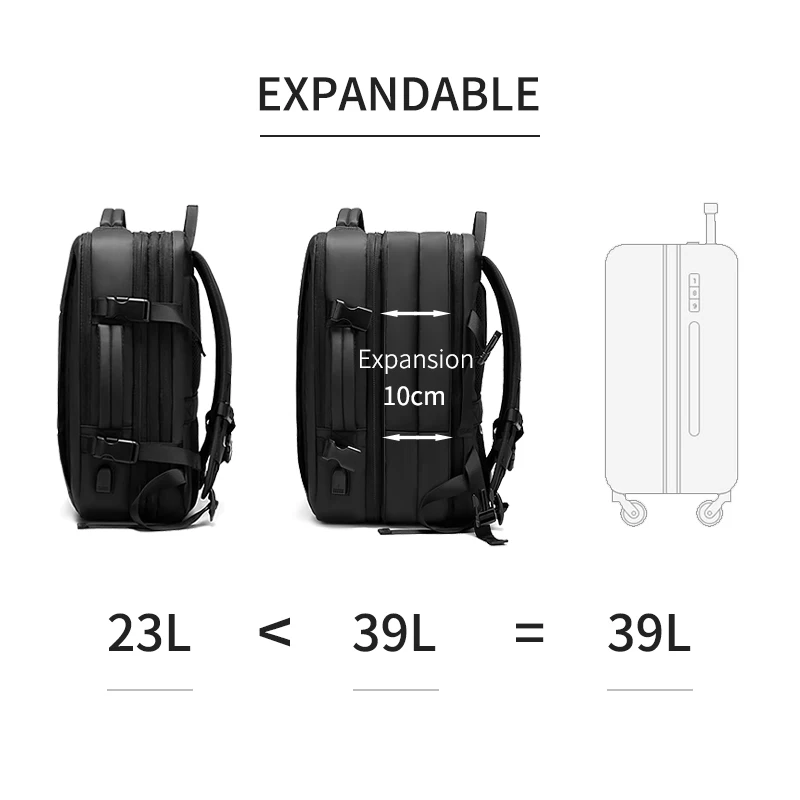 남성용 여행 배낭, 39L 비즈니스 확장, 17 인치 노트북 배낭 배낭, USB 충전, 방수 하이킹 야외 배낭