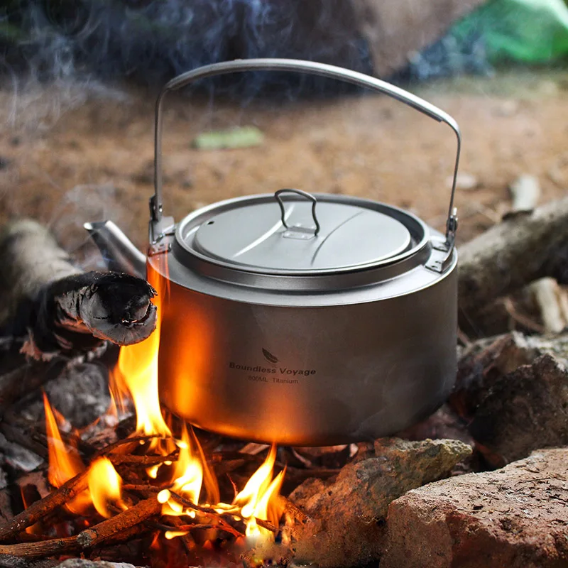 800ml / 1.2L Camping Titanium Tea Kettle Lightweight Backpacking Kettle with Filter for Outdoor Home Tea Coffee camping cookware camping cookware set coffee and tea kettle