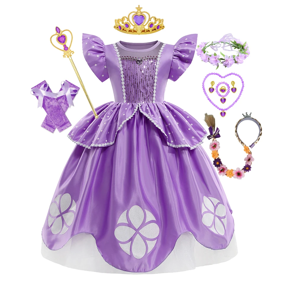 

Sophia The First Anime Costume Girls Princess Dress Purple Floral Ball Gown Kids Carnival Party Clothing Sofia Cosplay Robes