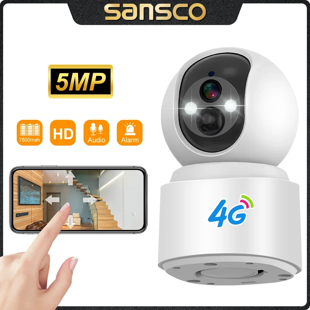 

SANSCO 5MP 4G PTZ Camera Built-in Battery PIR Motion Detection Baby Monitor Indoor 3MP WIFI Home Security IP Camera V380 PRO