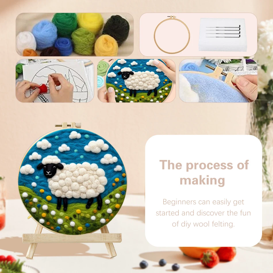 PhotoWool Felting Painting DIY Wool Embroidery Kit Creative Animal DIY Needle Felt Picture Kit Craft Painting Gift