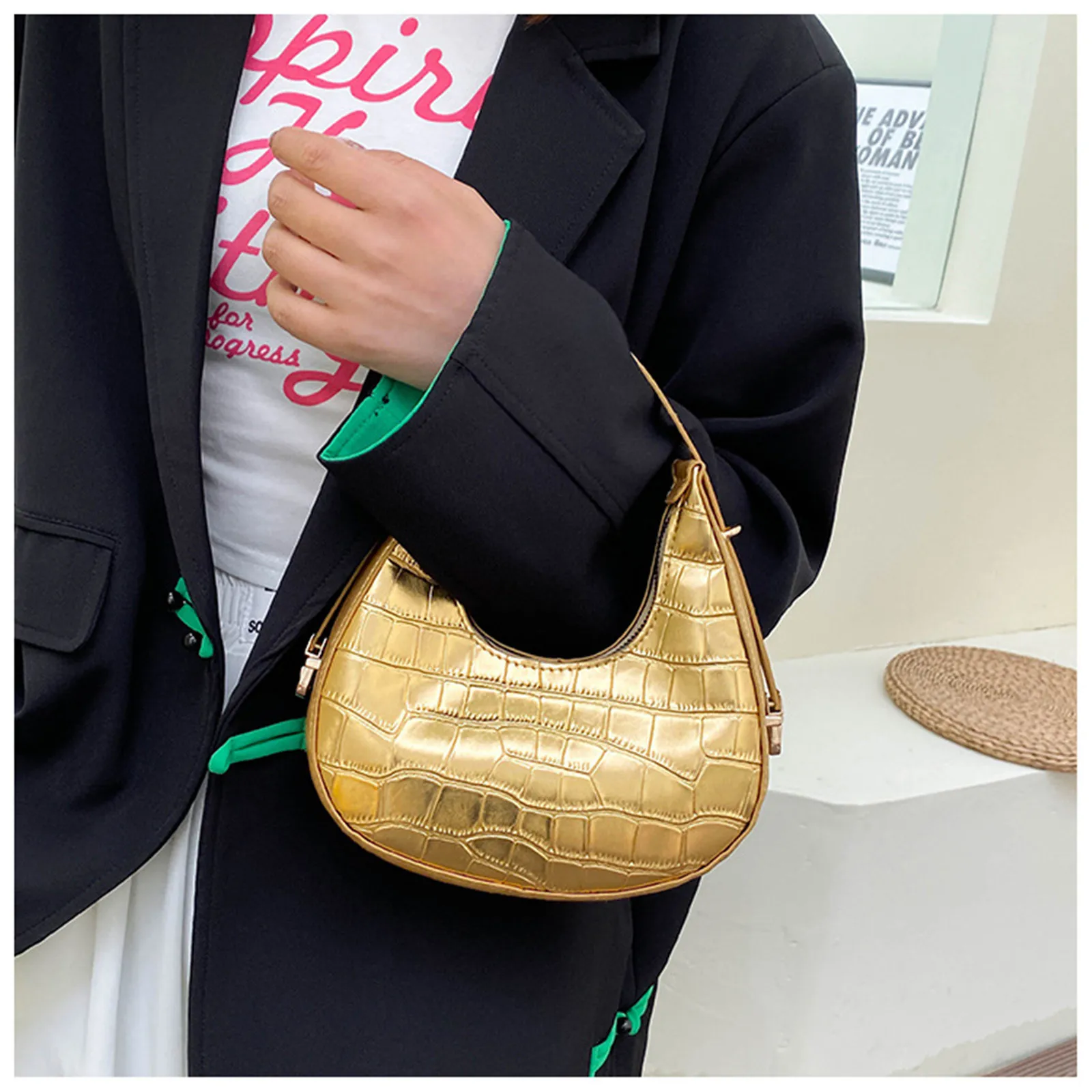Fashion Stone Pattern Shoulder Bag - Details