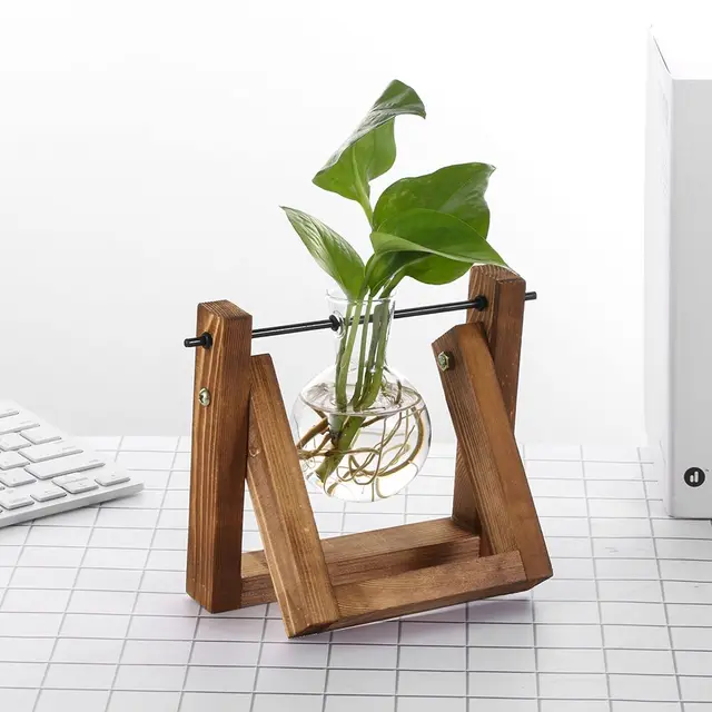 Otthoni Dekoráció Ültetvényes Vintage Bonsai Virág Edény Hidroponikus Növény Vázák Üveg Váza Fa Keret - Image 3