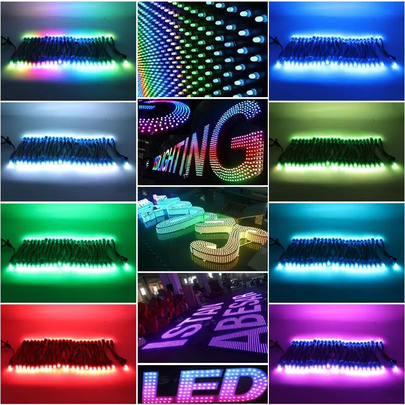WS2811 RGB LED 픽셀 라이트 주소 지정 가능 12mm 확산 디지털 풀 컬러 IP68 방수 LED 픽셀 모듈 라이트 5V 50 개 / 스트링 LED 스크린 벽 광고 간판 용 간판