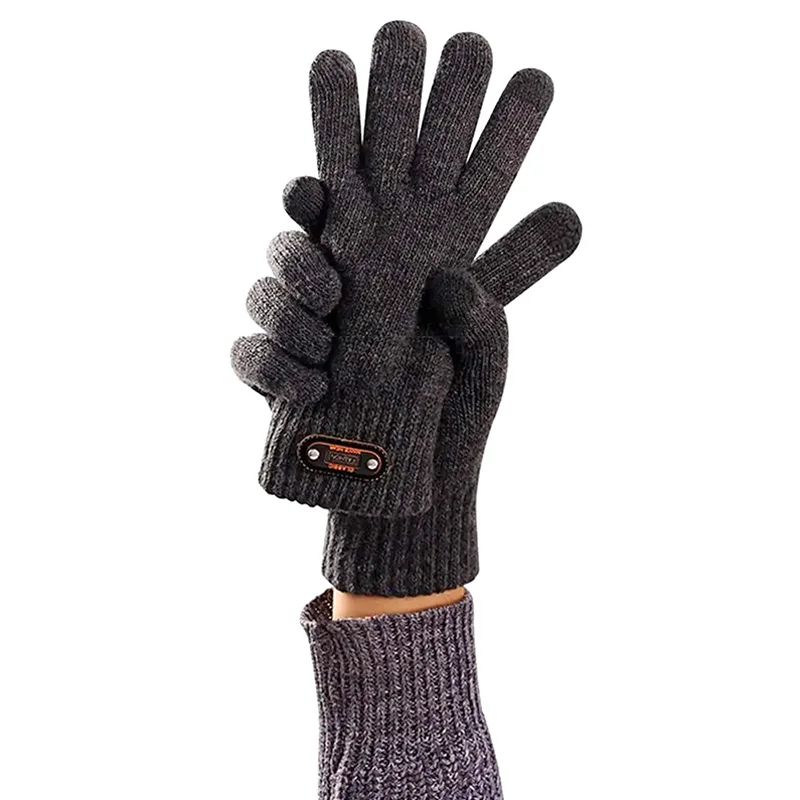 

Winter New Warm Knitted Full Finger Gloves Solid Color Woolen Touch-Screen Mittens Plush Thickened Soft Cycling Driving Gloves