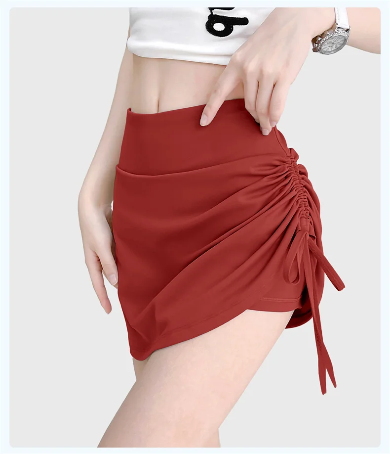 Damen-Tennis-Skorts mit hoher Taille, Kordelzug, plissiert, atmungsaktiv, elastisch, sportlich, Golf, Laufen, Joggen, Badminton-Culottes – Detail 12