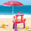 Water Table with Umbrella,3-Tier Kids Sand Water Table,Activity Sensory Play Table for Boys Girls,Rose red,Blue 1