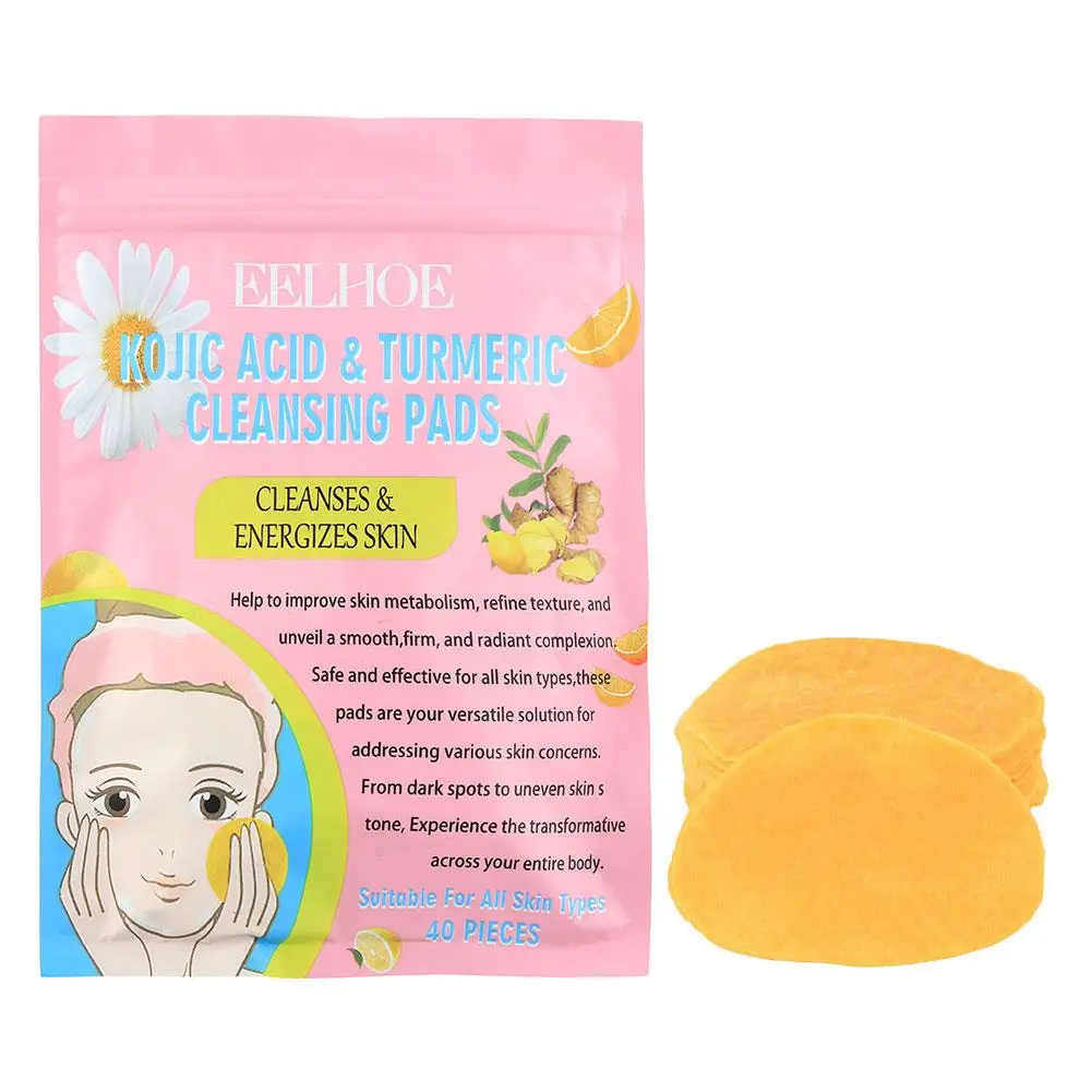 Kojic Acid Turmeric Cleansing Pad Brightening skin tone Mild formula Portable Exfoliating Smoothing facial skin care 5