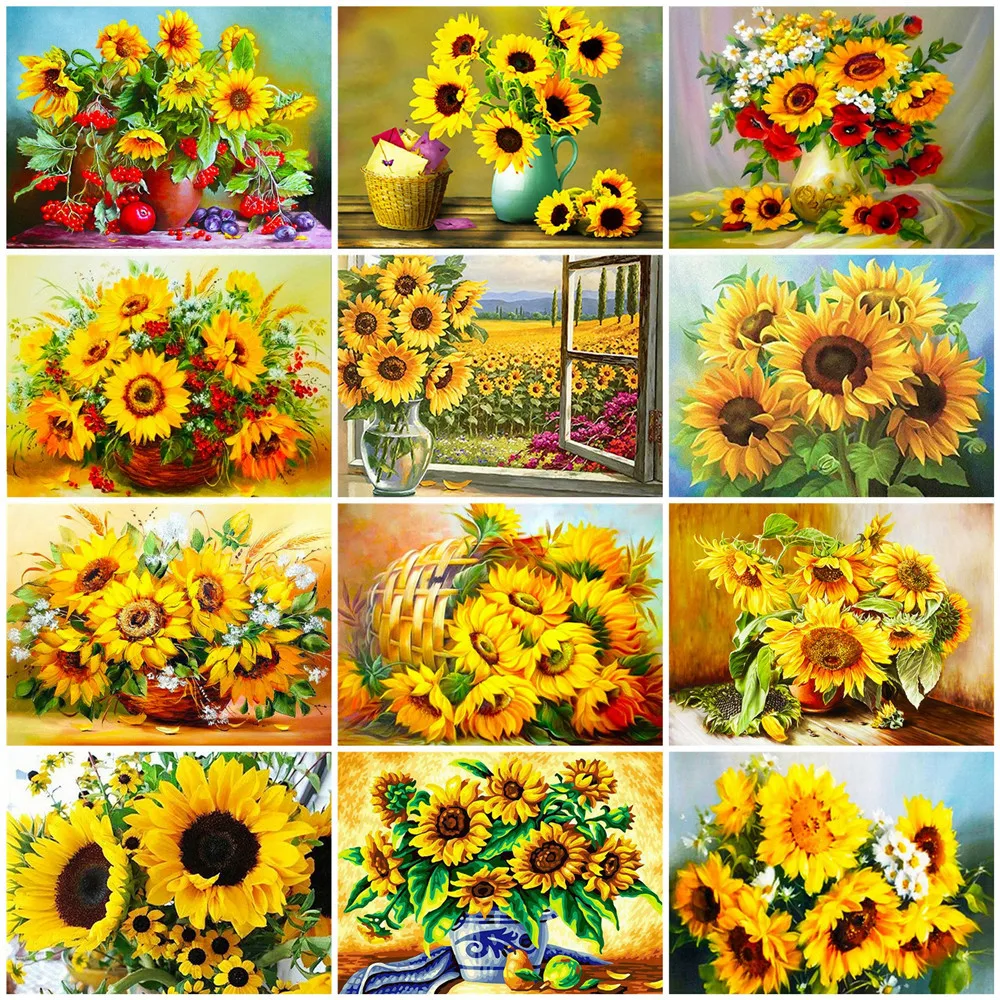 DIY diamond Painting blooming flowers full square round 5d diamond  embroidery sunflower mosaic kits Wall Picture For home Decor - AliExpress