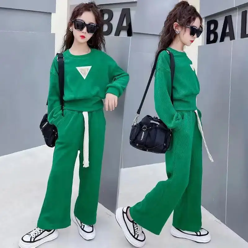 

Fashion 2023 Kids Girls Clothes Sets Autumn Spring Long Sleeve Sweatshirt + Wide Leg Pants Children Clothing Suits 8 10 12 14 Y