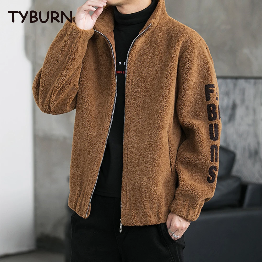 

TYBURN Autumn Winter Men Standing Collar Harajuku Comfortable Granular Fleece Jacket Coat Men's Casual Fleece Lamb Fleece Top