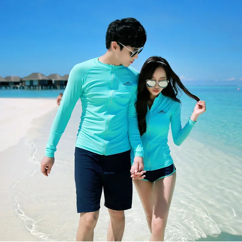 Sbart Rash Guard Long Sleeve Top T-shirt Women Men Lycra Swimsuit Triathlon Tops Beach Water Sport Surfing Diving Suit Front Zip