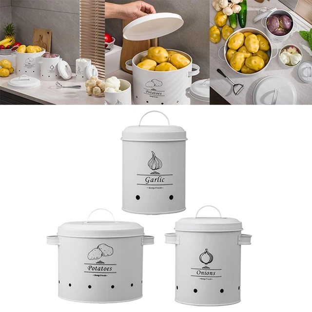 3Pcs Onion Potato and Garlic Tin Breathable Metal Box Vegetable Rack/Storage  Tin with Lid Kitchen Food Container Buckets - AliExpress