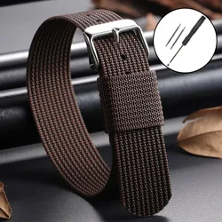 Braided Nylon Strap - Men's Army Sports Breathable Watch Band Wristbelt - Black Buckle (Brown)