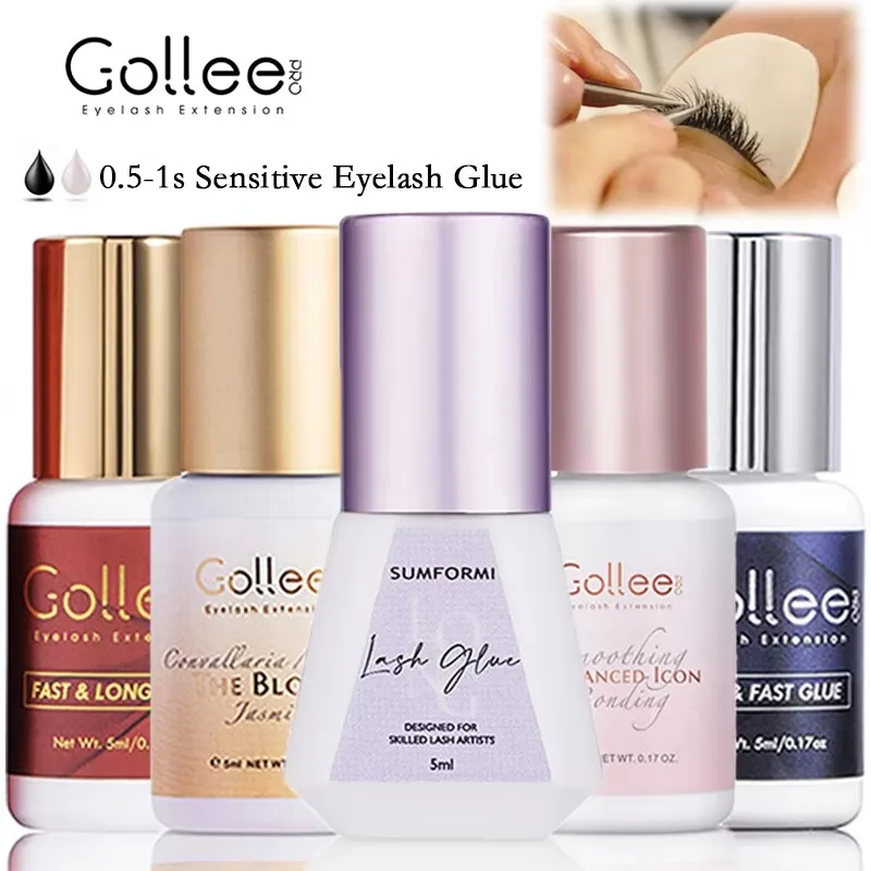 Gollee 0.5-1s Dry Eyelash Extension Glue Super Bonder 5-8Weeks Lasting No Irritation Fast Accelerator Glue Lash Supplies Makeup