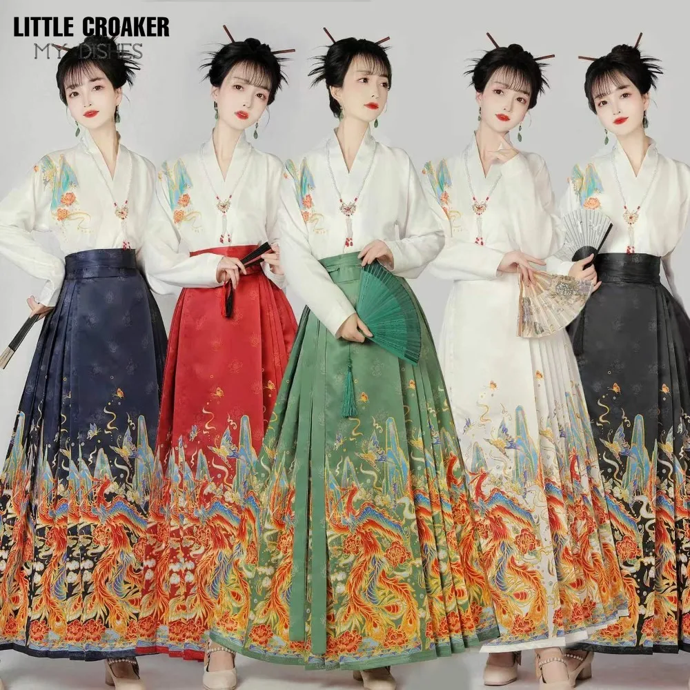 

Asian East Clothes Navy Blue Black Red Green Hanfu Chinesa Feminina Hanbok Skirt New Chinese Style Women's Clothing