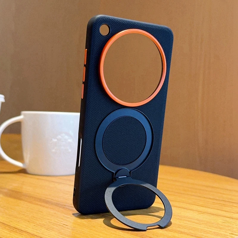 Magnetic Premium Lychee Pattern PU Leather Case with Metal Finger Ring Stand