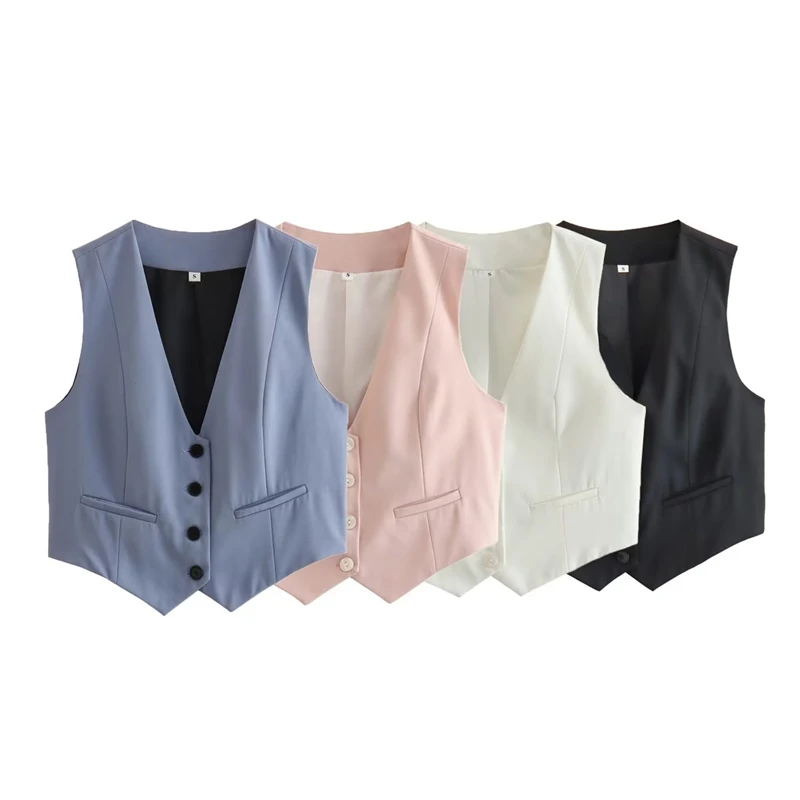 

Summer New Women's Fashion Casual V-neck Sleeveless Vest Slim Single-breasted Top Small Vest