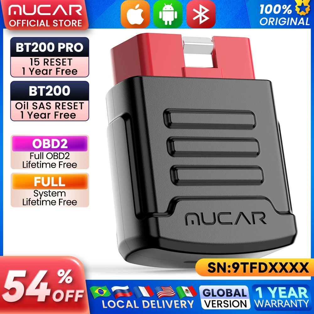 1-10pcs MUCAR BT200/BT200 PRO OBD2 Car Diagnostic Tools Automotive Scanner obd2 Code Reader Auto All Systems Diagnosis Scan Tool