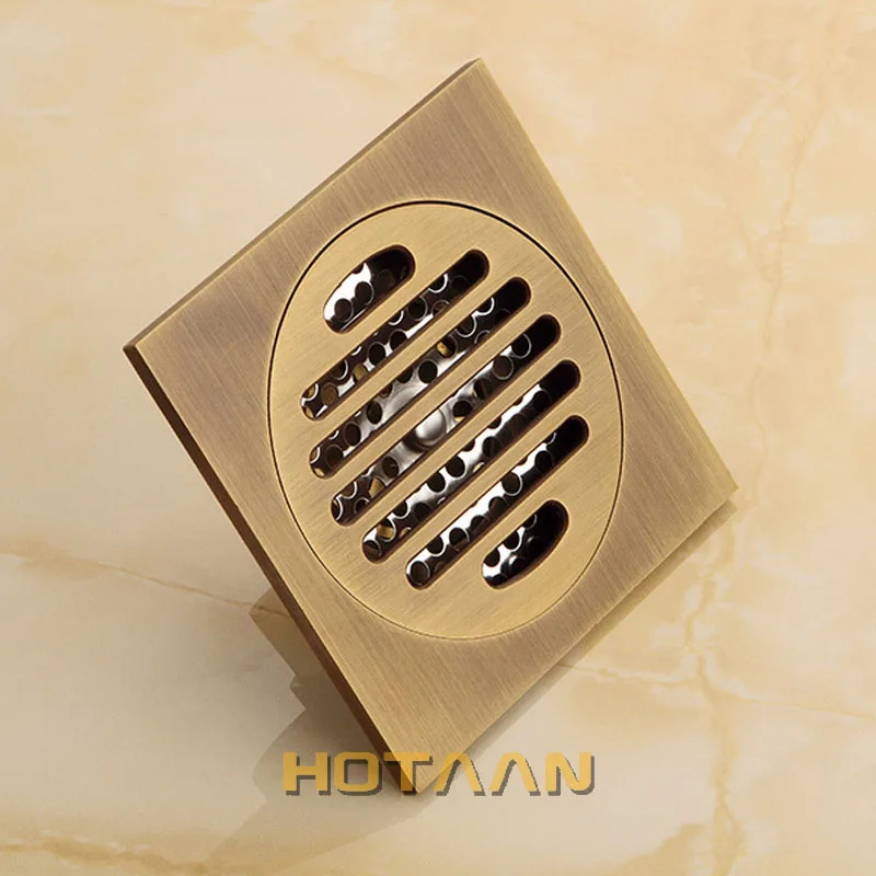 Antique Brass Carved Flower Art Bathroom Accessory Floor Drain Waste Grate 100mm*100mm floor drain