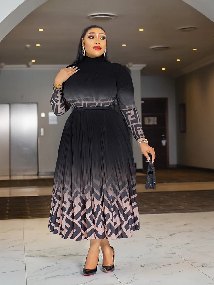 المرأة مطوي تنورة طويلة 2 قطعة مجموعات موضة 2025 ا...