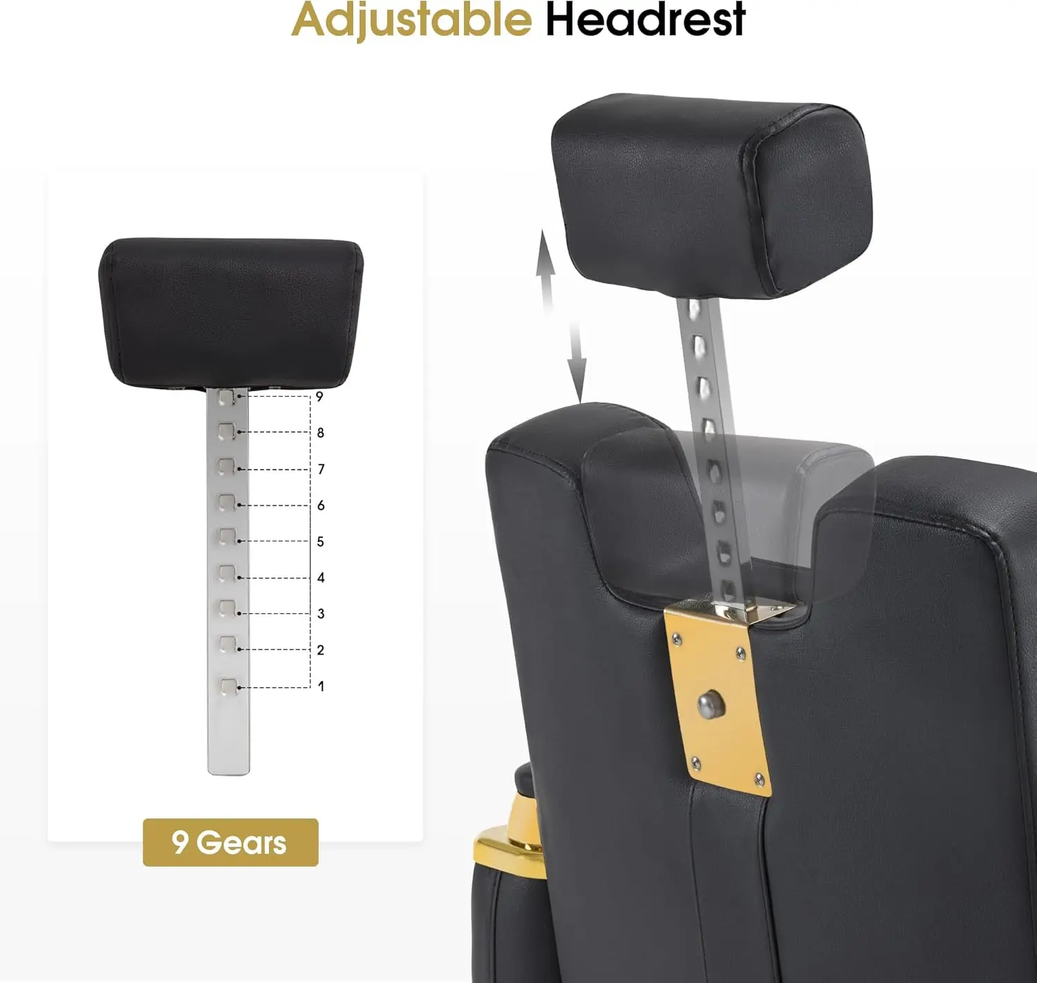 Luxurious Barber Chair with Heavy-Duty Hydraulic Pump, Adjustable Reclining Salon Chair for Hair Stylist, Gold&Black Styling