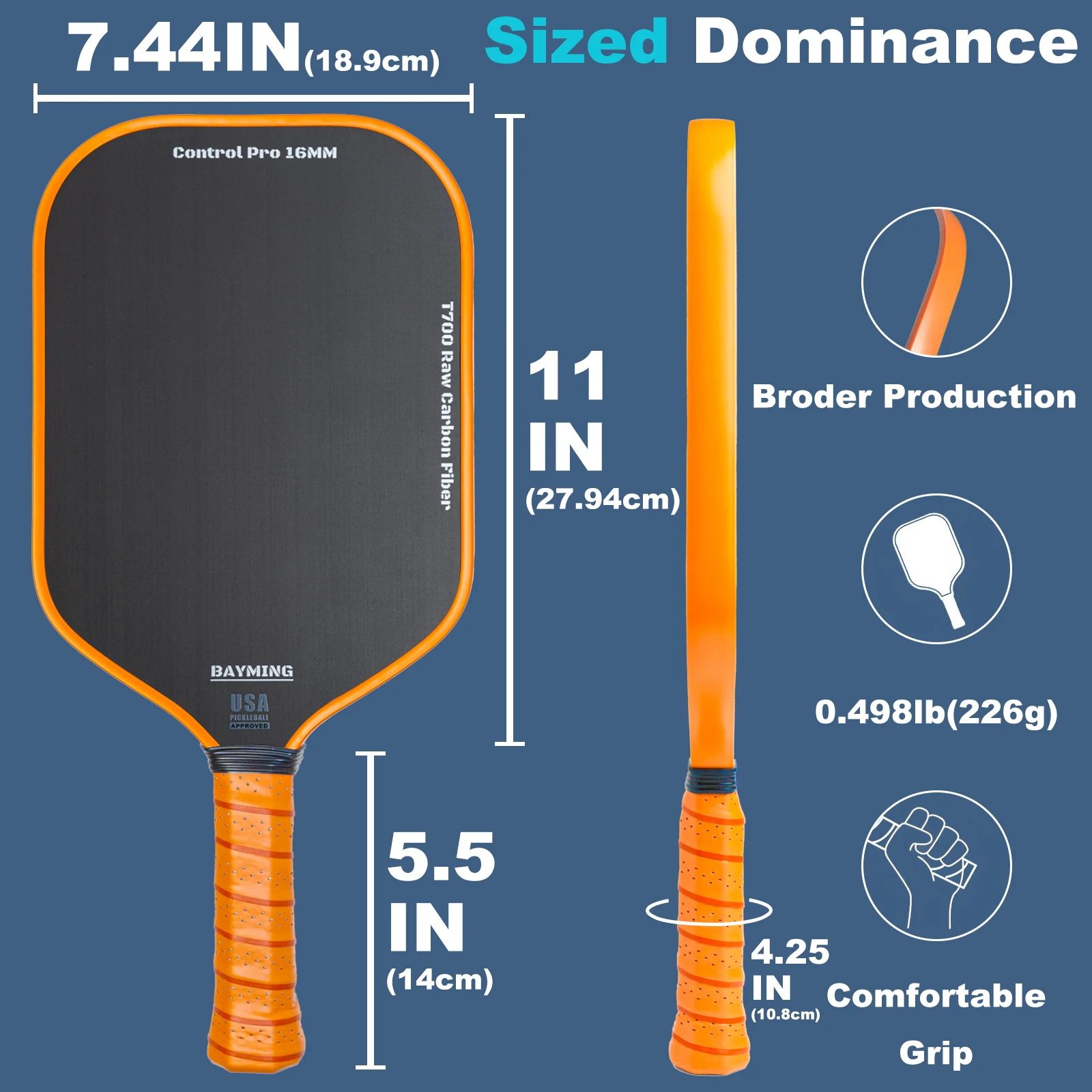 陽極酸化炭素繊維ボールパドルT700生カーボンファイバー、16mm pp