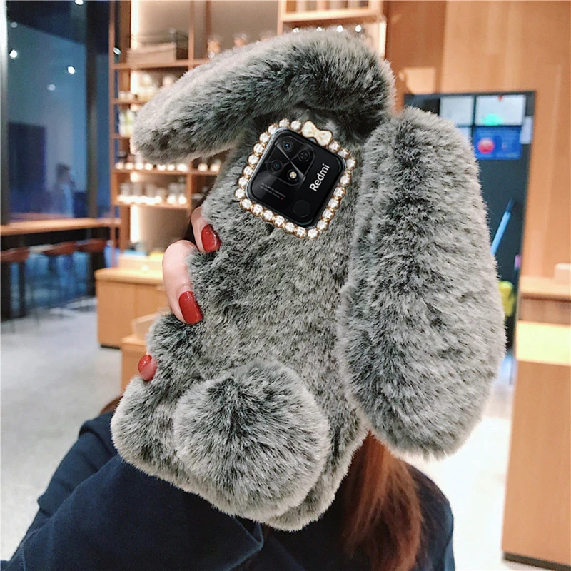 YKTO Custodia Morbida In Peluche Per TCL 20 R 5G – Design Coniglio 3D Con Orecchie E Coda – Colore Grigio Chiaro