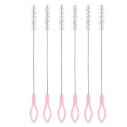 Durable Nylon Straw Cleaning Brush with Stainless Steel Handle (Pink - 6PCS)