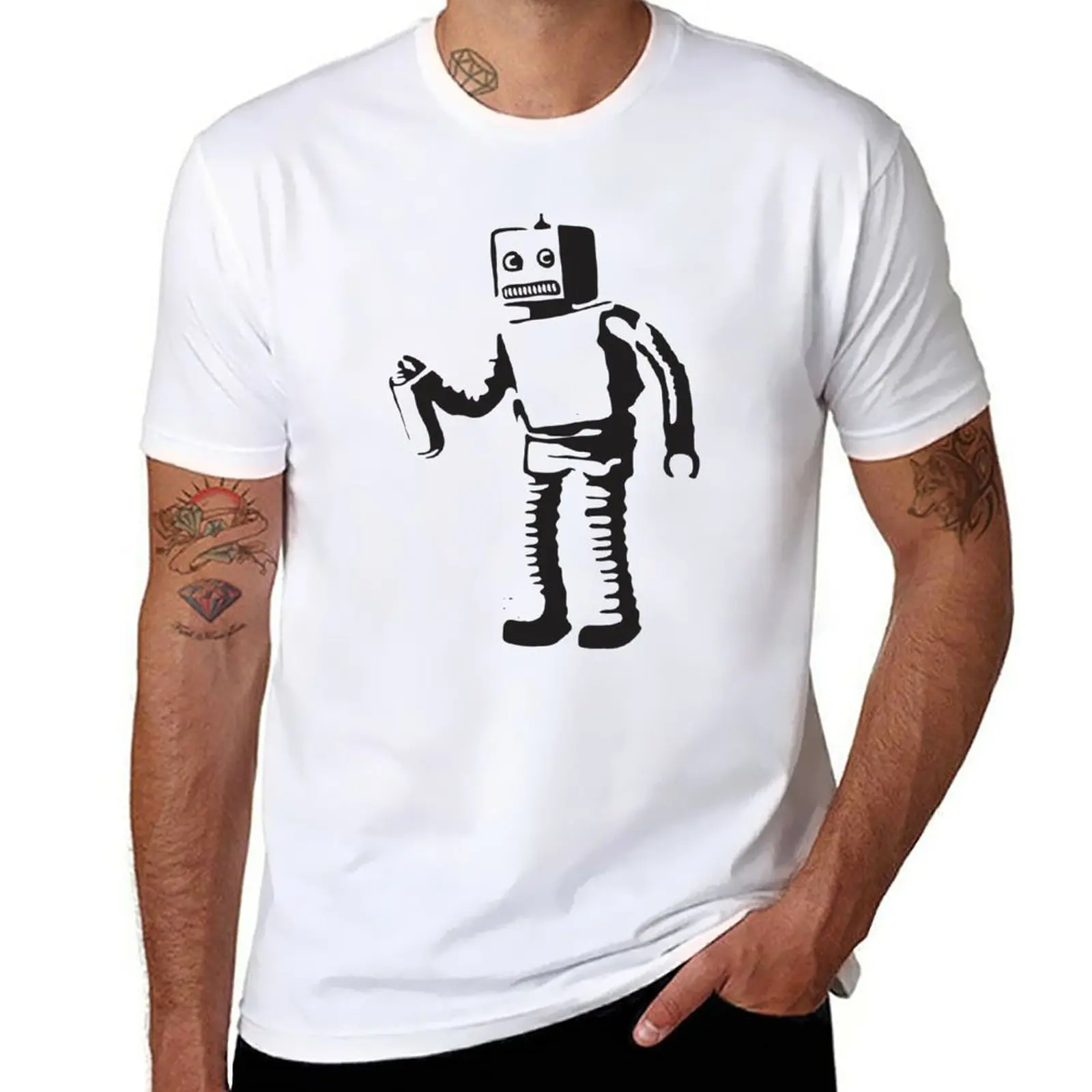 

New Robot Doing Graffiti T-Shirt custom t shirts design your own T-shirt short summer clothes Blouse mens clothing