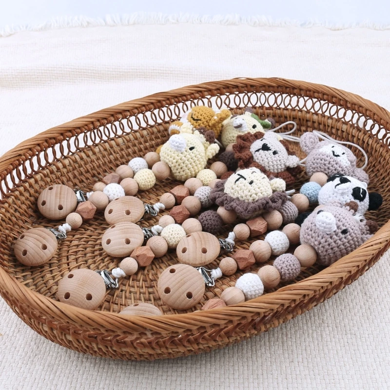 

Nursing Dummy Clip Teething Bead Knitting Animal Pacifier Clip Anti-Lost Pacifier Chain Baby Chewing Toy Teether Pendant