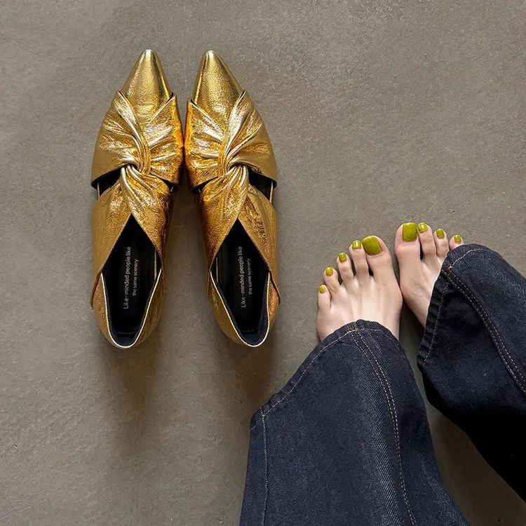 NEW Spring/Autumn Women Pumps Split Leather Shoes for Women Fashion Pointed Toe Wedges Shoes Slip-on Cross Tied Modern Shoes