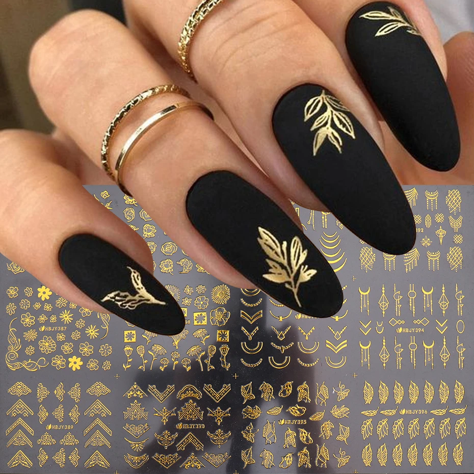 12pcs Nail Stickers Gold Flower Leaf Lace Design Geometry Line Nail Art  Sliders Manicure Polish Decal Wrap Decorations Wholesale - Stickers &  Decals - AliExpress