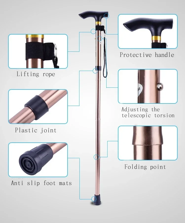 Stick Man Telescopic Baton Self Defense Pole Hiking Mountaineering 3-folded Rod Climbing Walking Sticks Alpenstock Trekking Cane