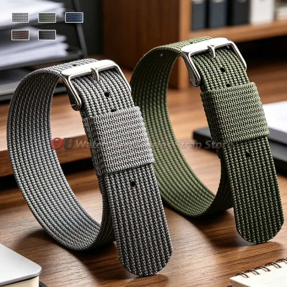 Breathable Braided Nylon Watch Band - Black & Green Army Sports Strap