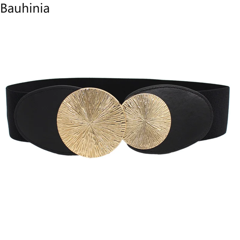 

Bauhinia New Fashion All-match Metal Round Buckle Wide Belt High Quality Dress Women Stretch Cummerbunds