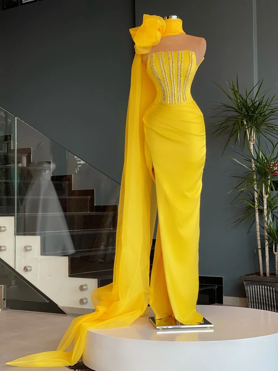 2022 Lemon Yellow Elegant Prom Dresses 