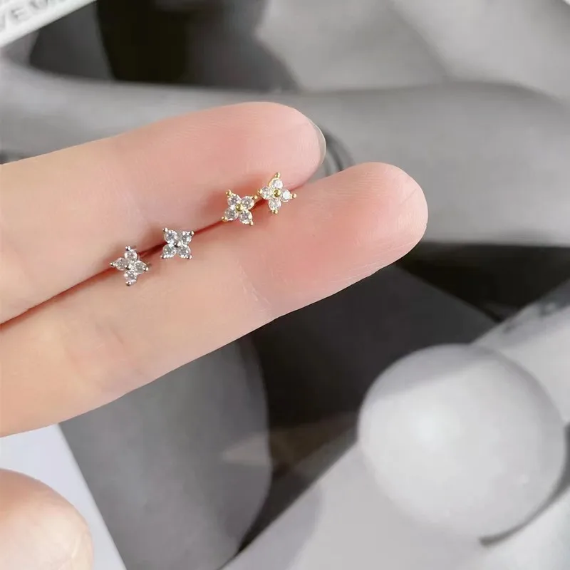 Simple Hypoallergenic Small Zircon Crystal Mini Flower Stud Earrings for Women Dazzling Mini Piercing Party Earring Jewelry Gift 6