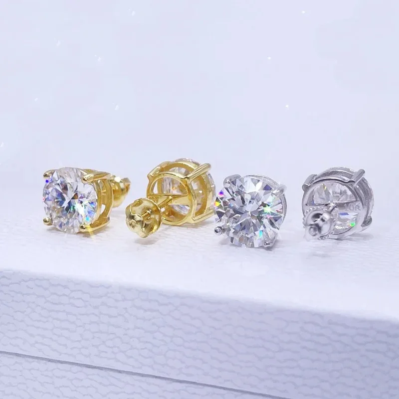 1 Pair Hip Hop 3A+ CZ Stone Bling Ice Out S925 Ear Needles Round Zirconia Stud Earrings for Men Women Jewelry Gold Silver Color 2