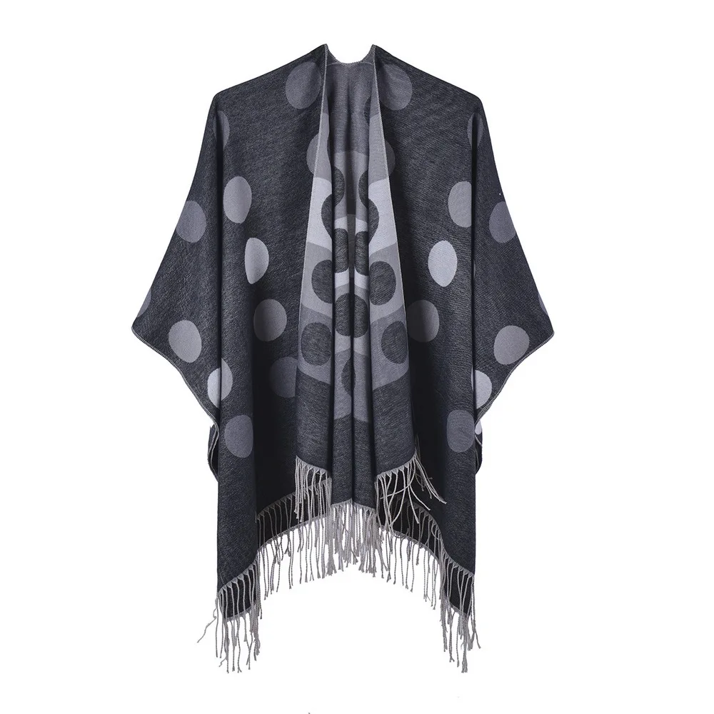 

2022 European American New Women's shawl Tassel Wave Point Fork Cape Thickened Warm Four seasons Universal Cape Ponchos P1
