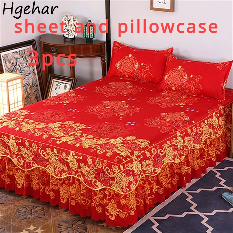 Bed Skirts and Pillowcase Household Modern Bedding Luxury Sheet Set Breathable Comfortable Korean Protective Non-slip Bedspread 1