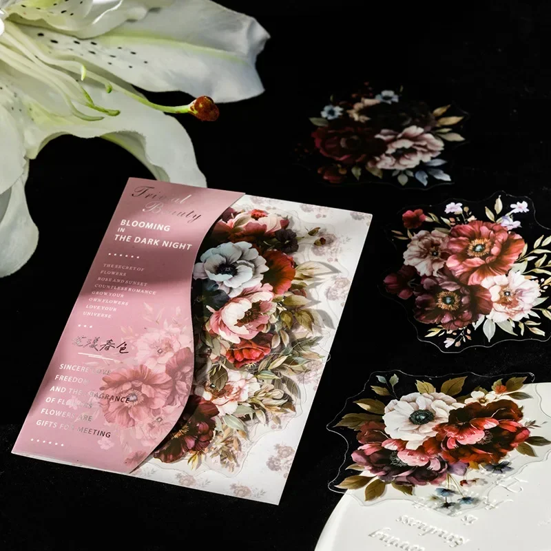 Dark Style Flower Sticker Dark Night Bloom Collection Shadow Moon School Supplies Pack Scrapbook cut 151*101mm 20Pcs